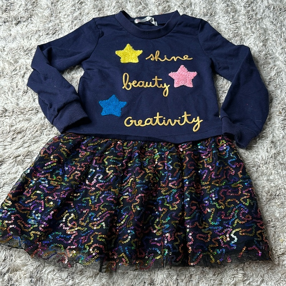 Kate Mack Navy Dress with Multicolor Stars & Sequin Skirt